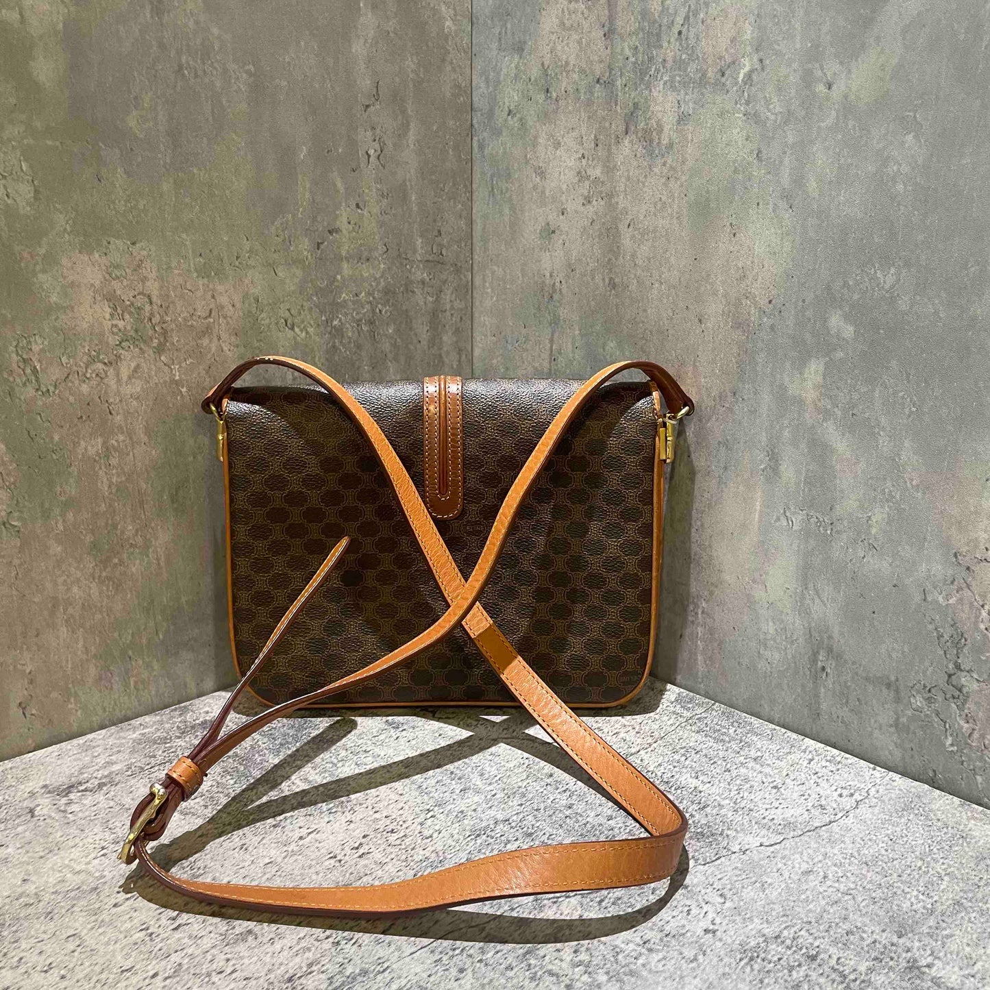 Celine Vintage Brown Monogram Canvas Messenger Bag Medium