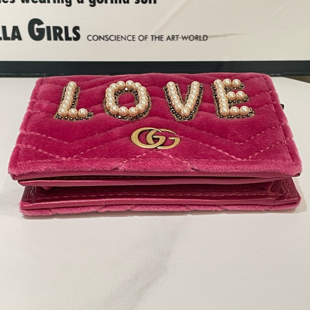 Gucci Velvet Pink Love Wallet Small