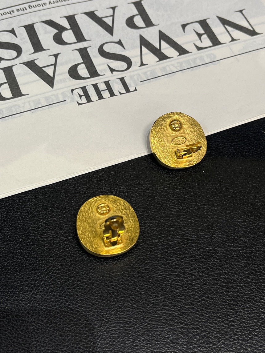 Chanel Natural Stone Double C Ear Clip Gold