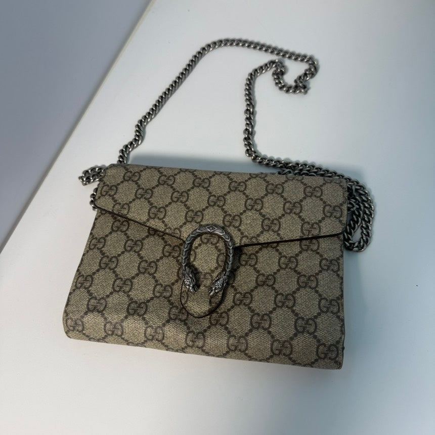 Gucci Dionysus GG Supreme Canvas Wallet On Chain Beige Small