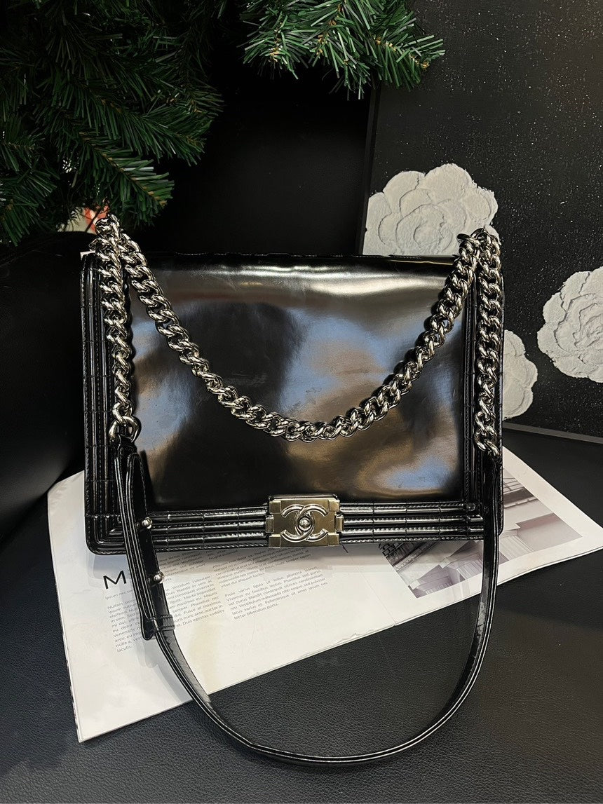 Chanel Leboy Black Silver Large Crossbody Bag
