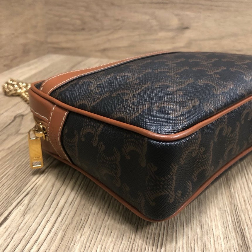 Celine Macadam Brown Canvas Leather Shoulder Bag Medium