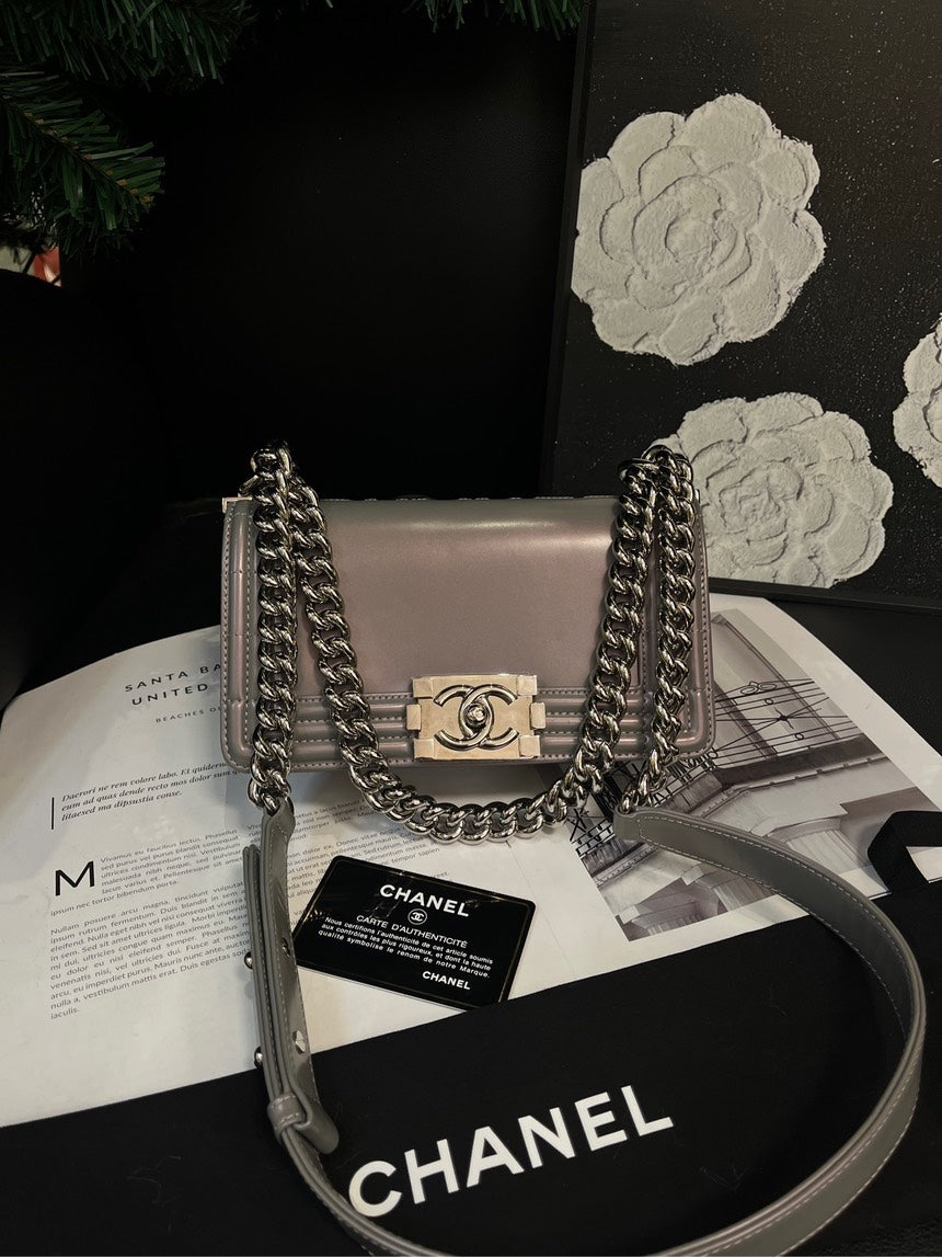 Chanel Small Leboy Crossbody Bag Mermaid Pink Gray