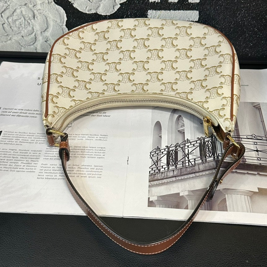 Celine Arc De Triomphe White Canvas Hobo Bag