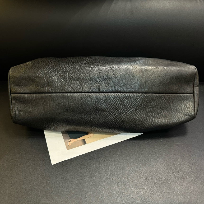 Gucci Black Leather Wooden Handle Frog Mouth Handbag Medium