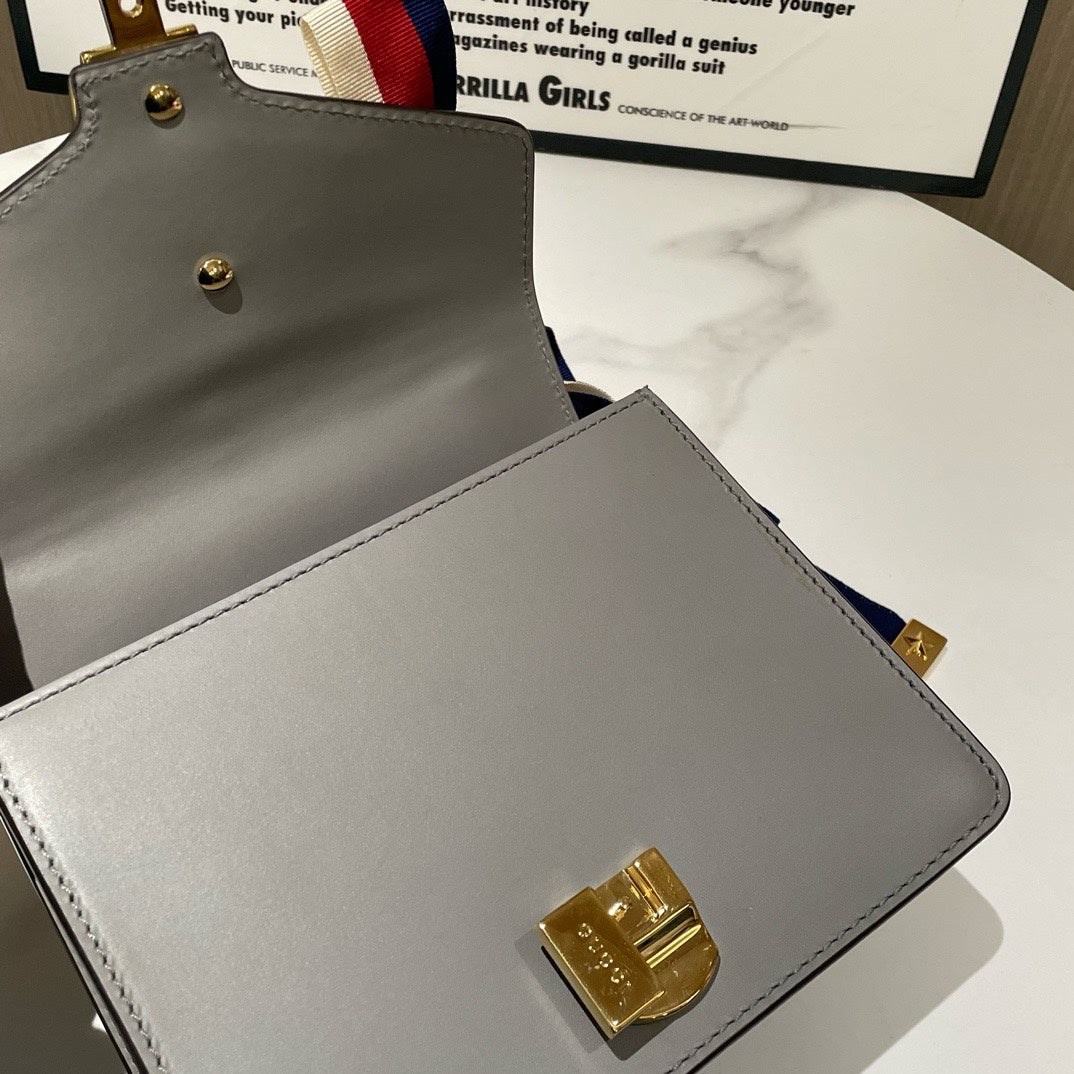 Gucci Sylvie Small Grey Leather Shoulder Bag