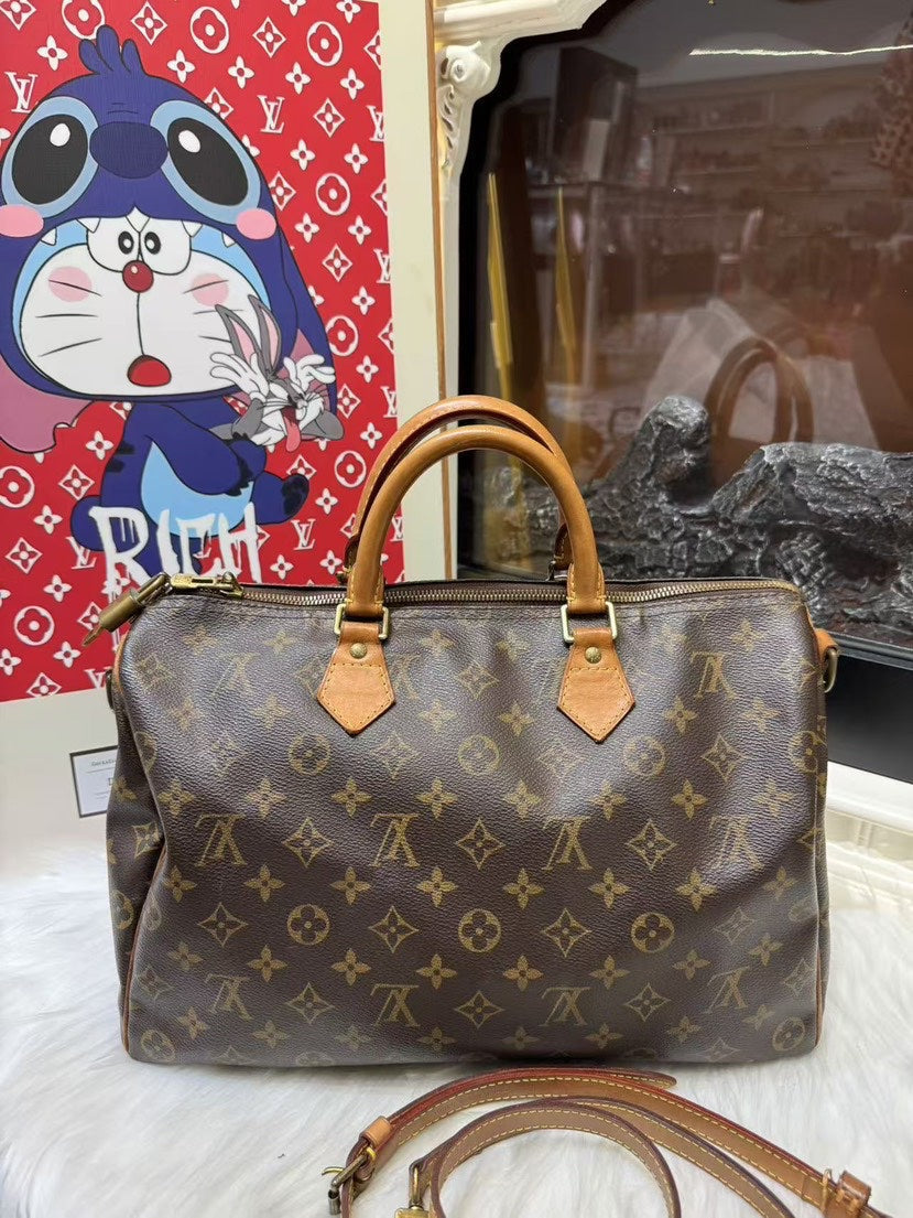 Louis Vuitton Speedy 35 Brown Monogram Canvas Tote with Strap
