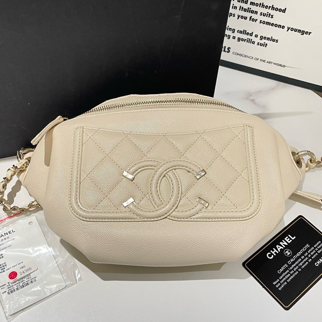 Chanel Timeless Caviar Leather Bumbag Beige Medium 2019
