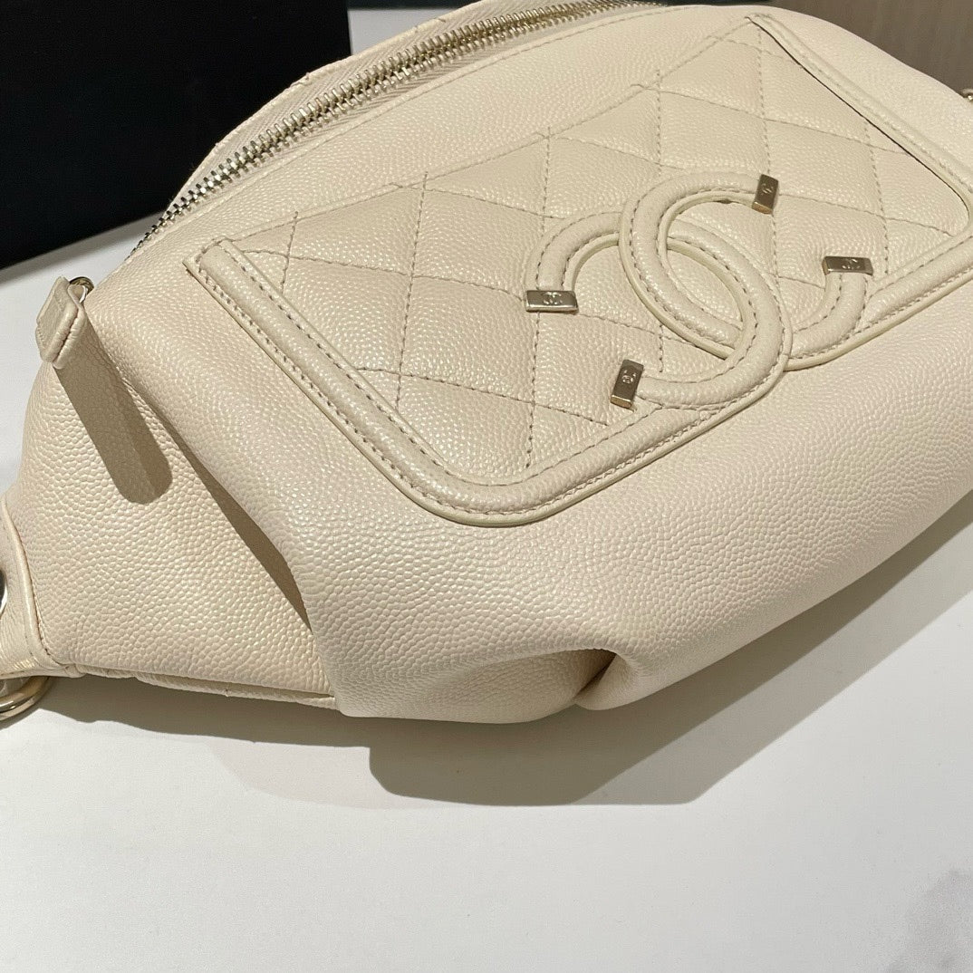 Chanel Timeless Caviar Leather Bumbag Beige Medium 2019