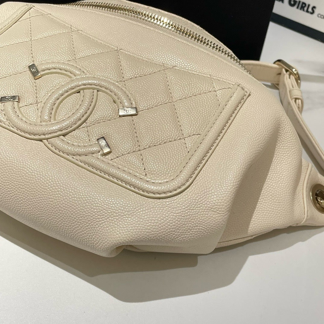 Chanel Timeless Caviar Leather Bumbag Beige Medium 2019