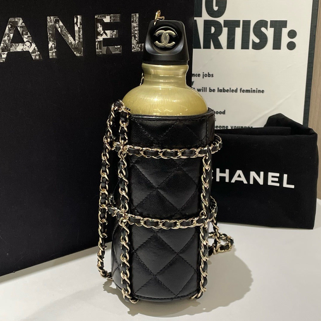 Chanel 2019CC Black Leather Water Bottle Bag