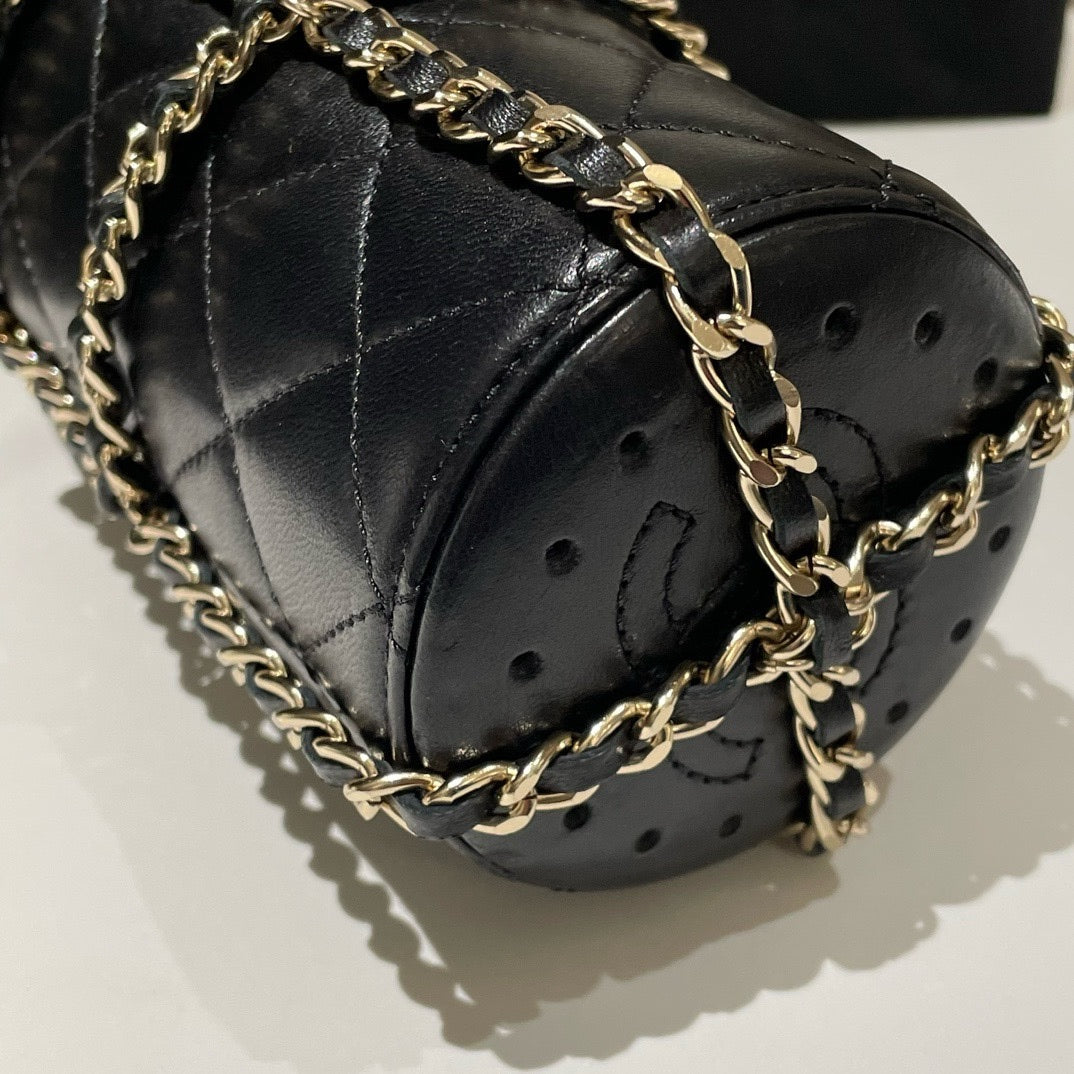 Chanel 2019CC Black Leather Water Bottle Bag