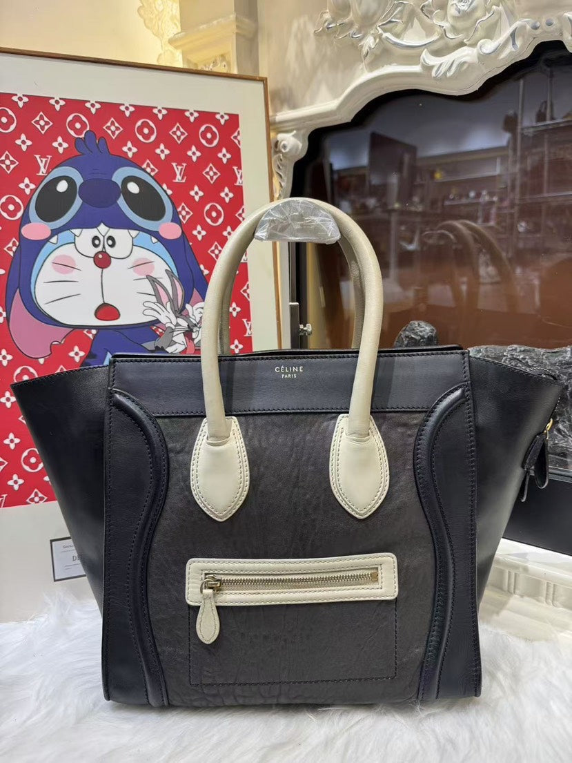 Celine Luggage Black Leather Tote Bag Medium