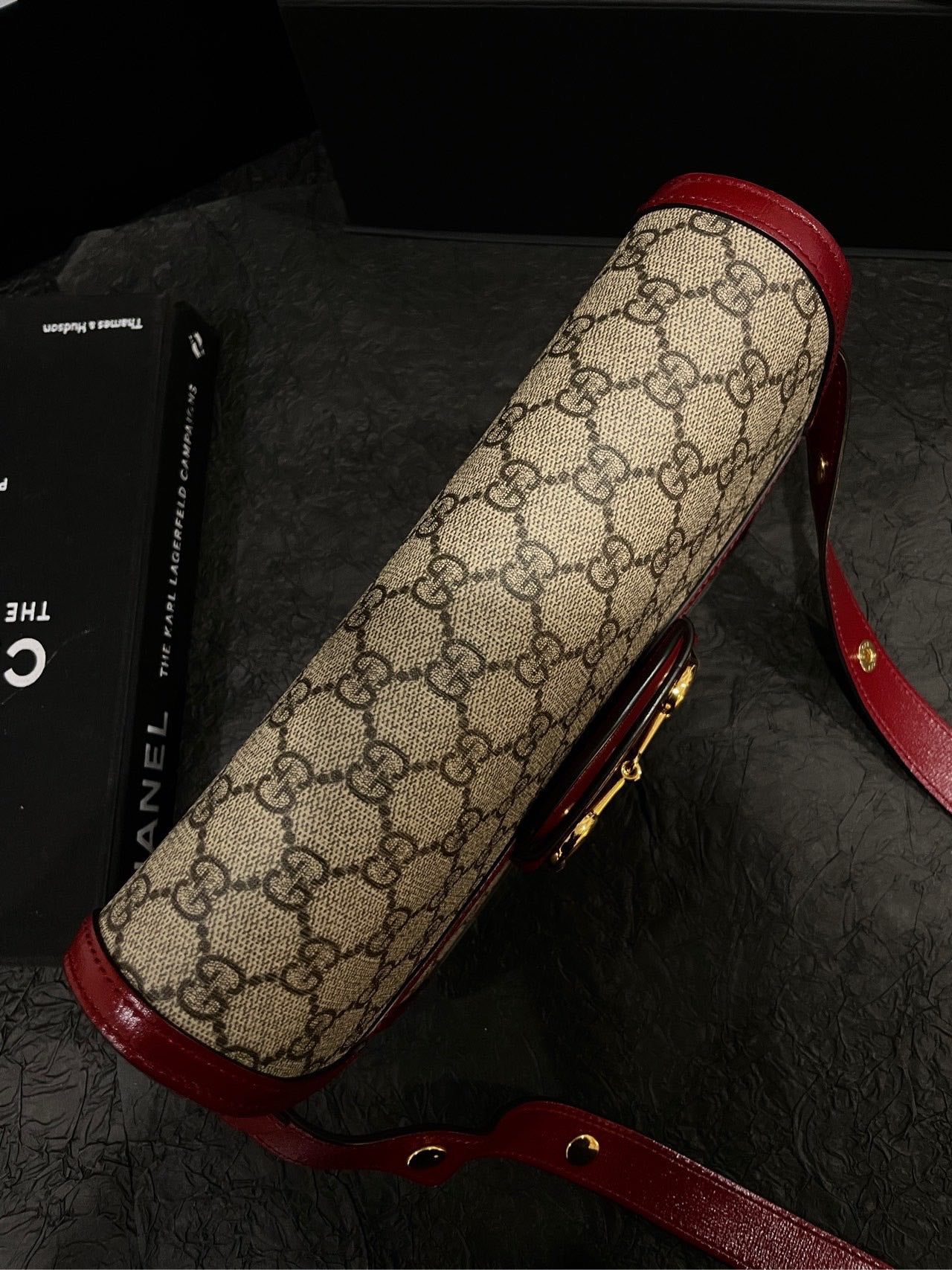 Gucci Horsebit 1955 GG Supreme Monogram Red Leather Bag Small