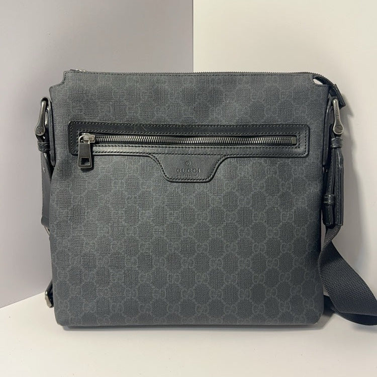 Gucci Grey GG Monogram Canvas Leather Messenger Bag