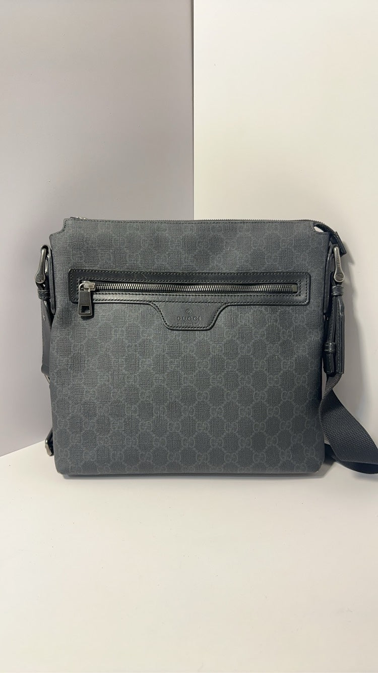 Gucci Grey GG Monogram Canvas Leather Messenger Bag