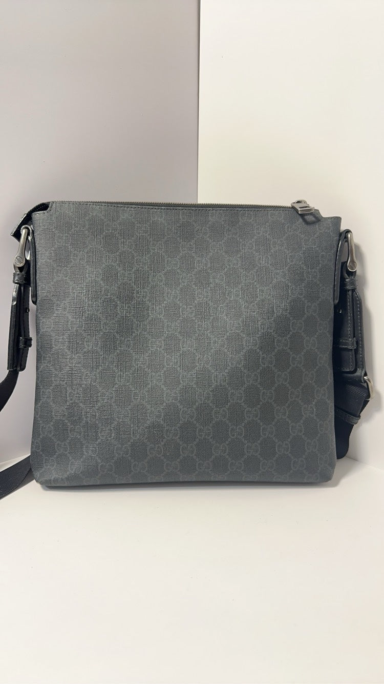 Gucci Grey GG Monogram Canvas Leather Messenger Bag