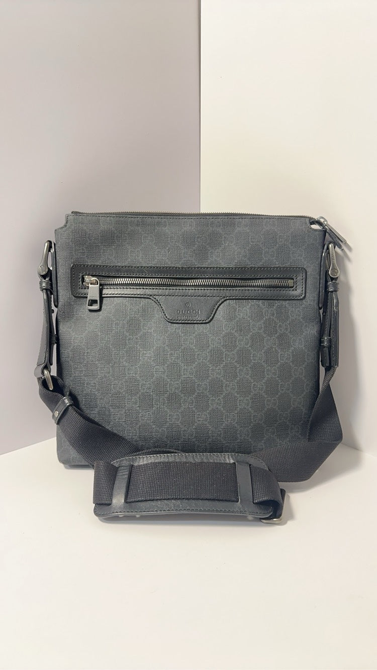 Gucci Grey GG Monogram Canvas Leather Messenger Bag