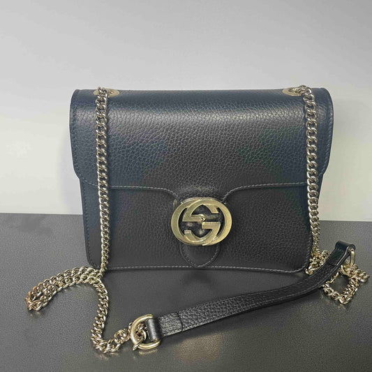 Gucci Jordaan Black Leather Shoulder Bag