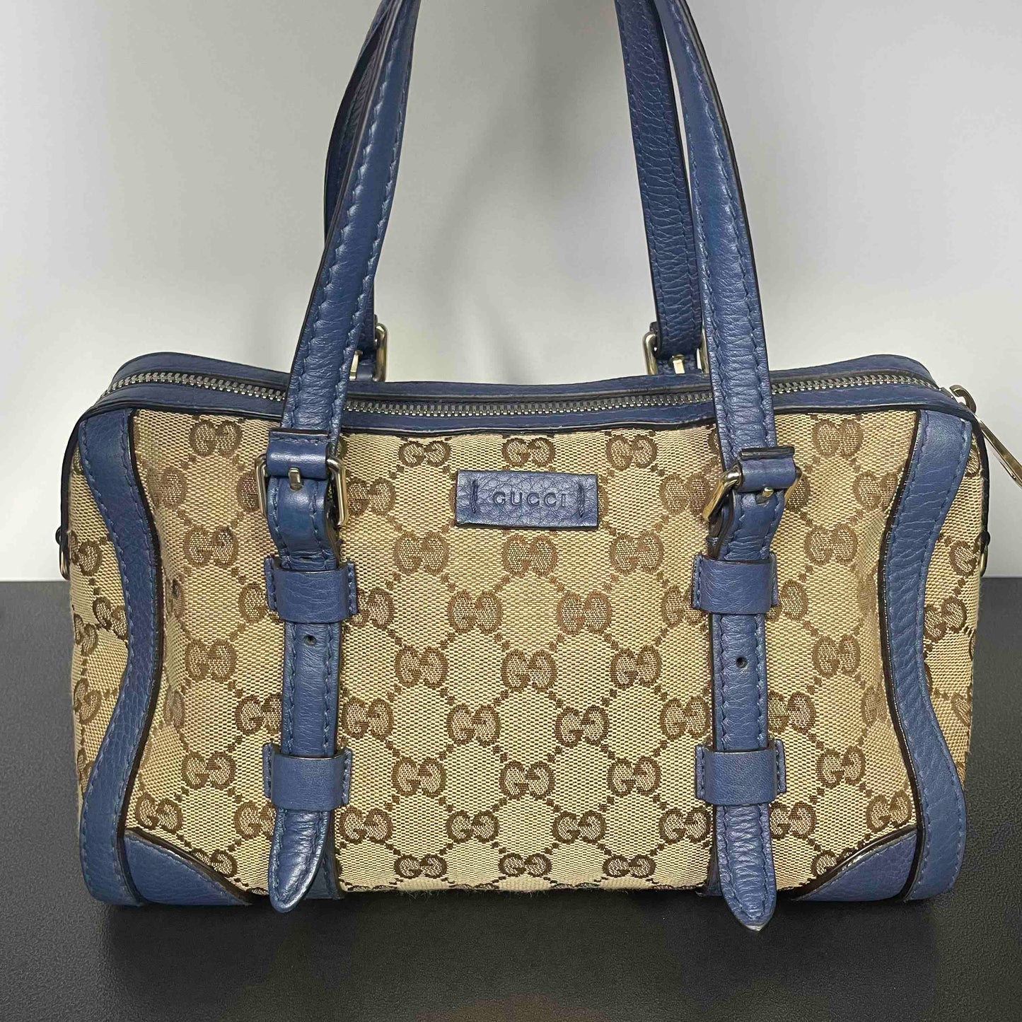 Gucci Abbey Beige and Blue Canvas Handbag