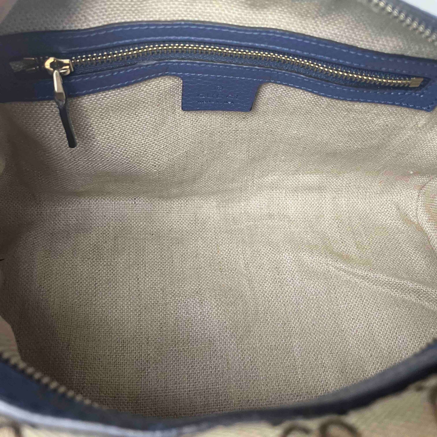 Gucci Abbey Beige and Blue Canvas Handbag