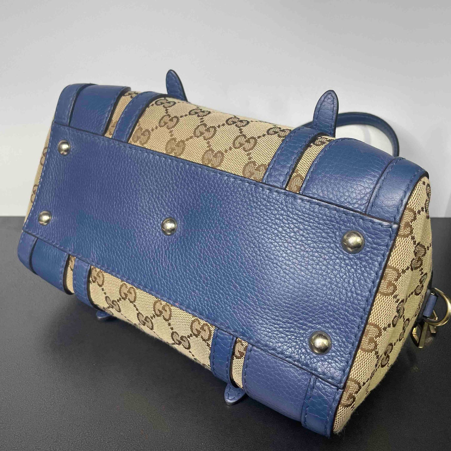 Gucci Abbey Beige and Blue Canvas Handbag