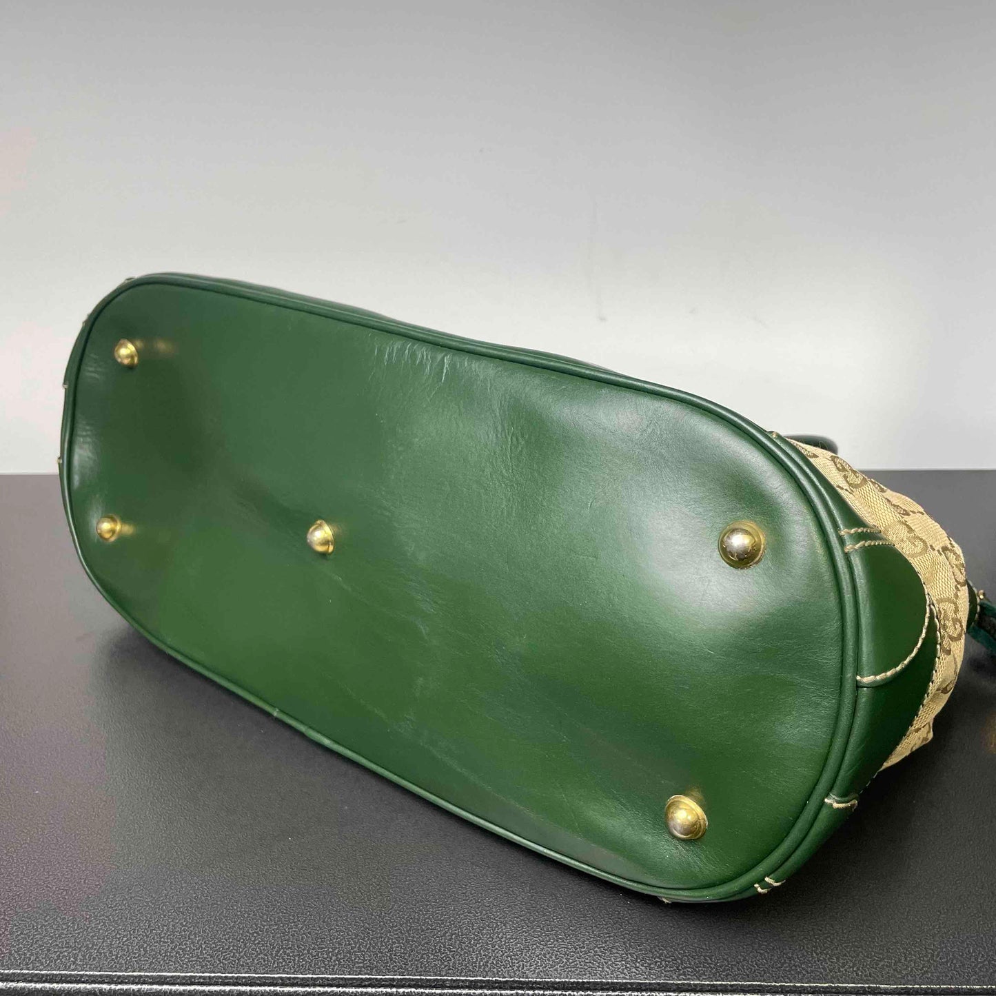 Gucci Heritage Green Canvas and Leather Tote Bag
