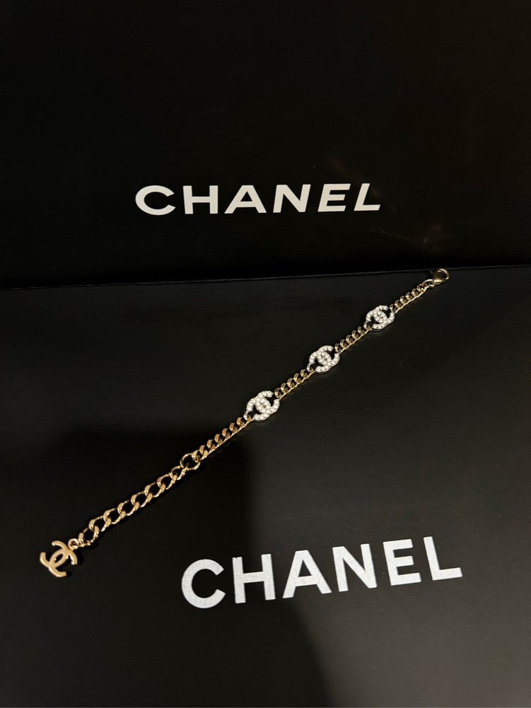 Chanel Gold Diamond CC Logo Bracelet 22S