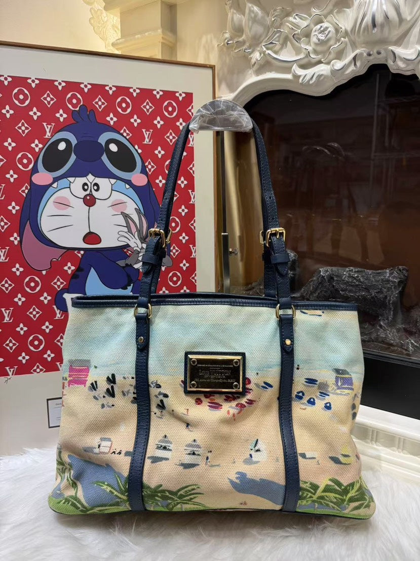 Louis Vuitton Cabas Blue Canvas Tote Bag Medium