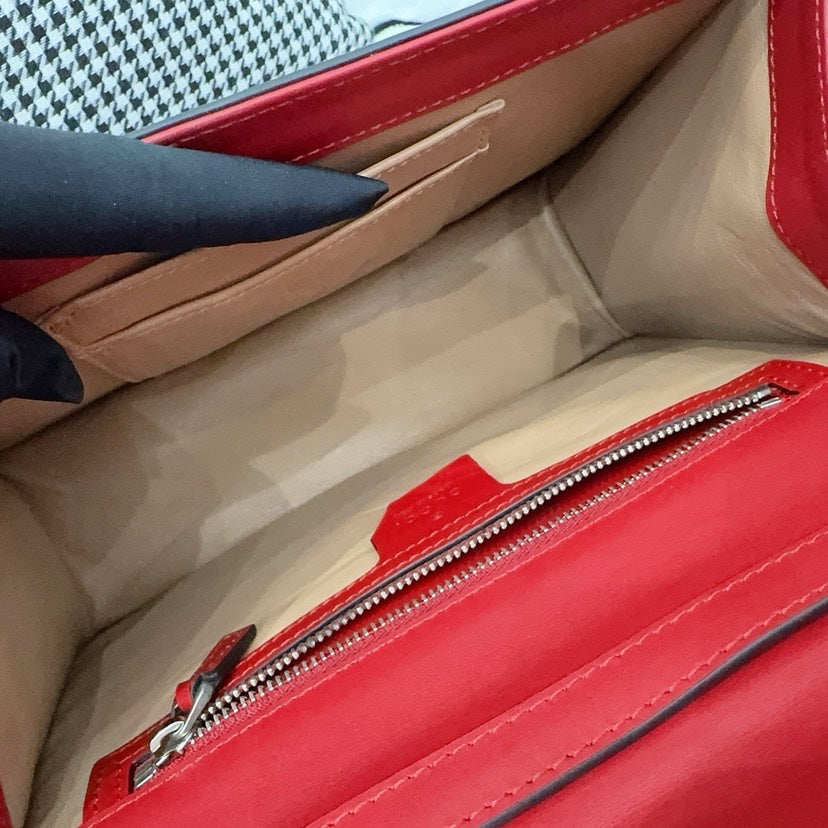 Gucci Red Bamboo Top Handle Snake Accent Handbag