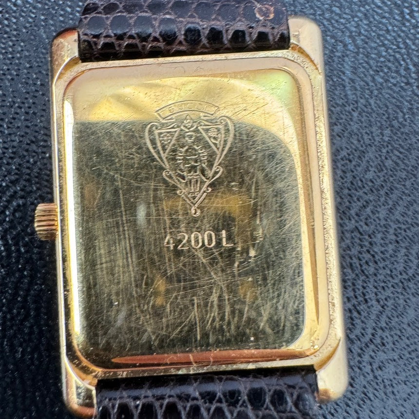 Gucci Gold Brown Square Dial Leather Strap Watch