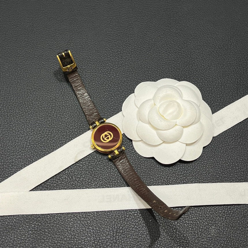 Gucci Sherry Line Ladies Watch Gold Plated Brown