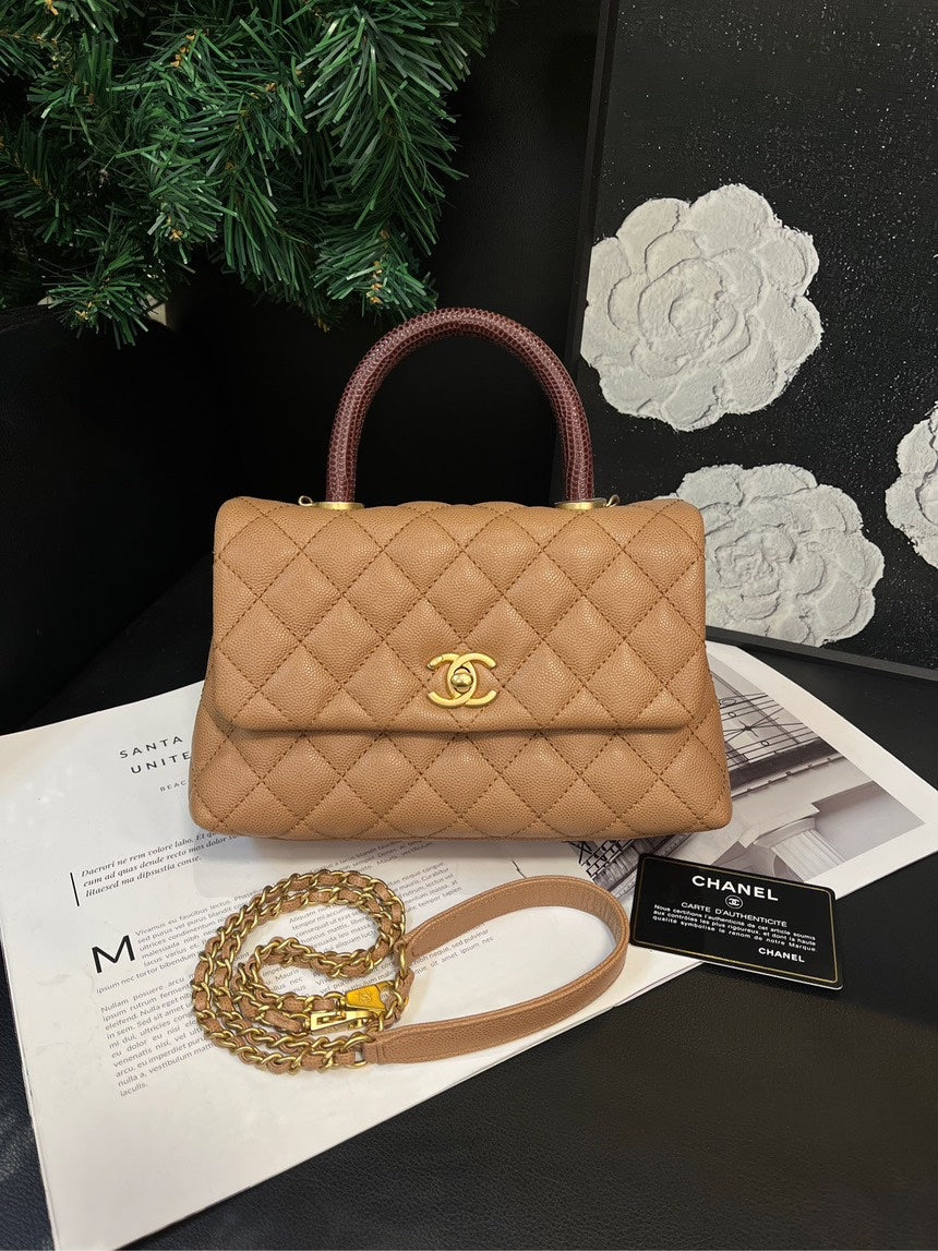 Chanel Milk Tea Small Lizard Handle Cocohandle Bag