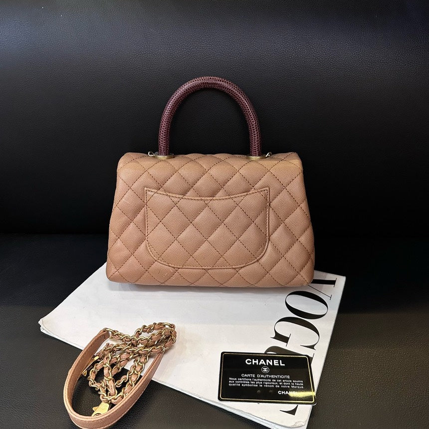 Chanel Milk Tea Small Lizard Handle Cocohandle Bag