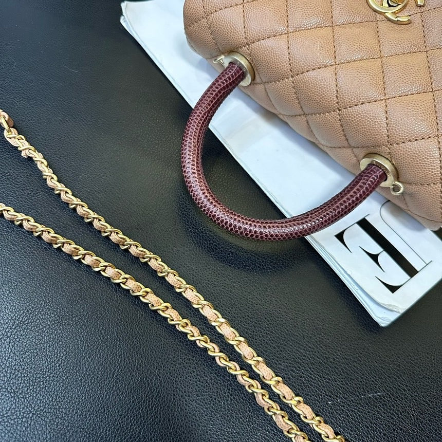 Chanel Milk Tea Small Lizard Handle Cocohandle Bag