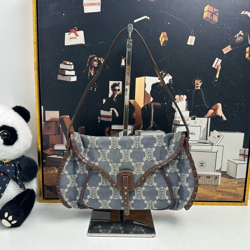Celine Boogie Blue Canvas Shoulder Bag