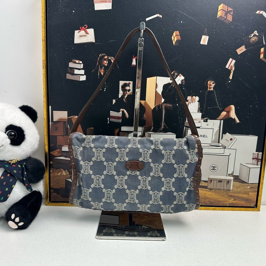 Celine Boogie Blue Canvas Shoulder Bag