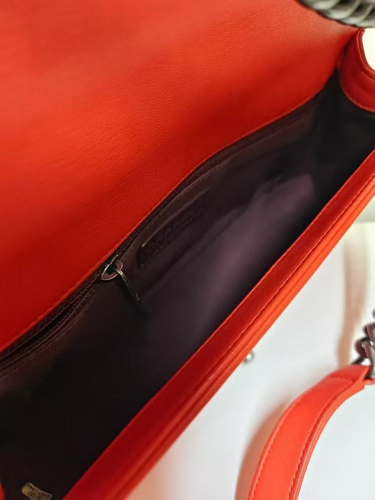 Chanel Red Lambskin Chevron Quilted Leboy Bag Medium