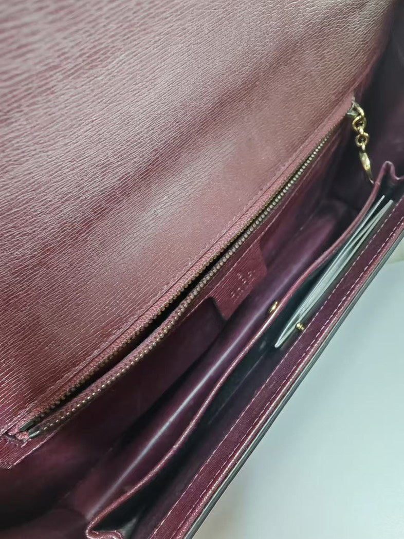 Gucci Heart Print Leather Top Handle Bag Burgundy Pink Medium