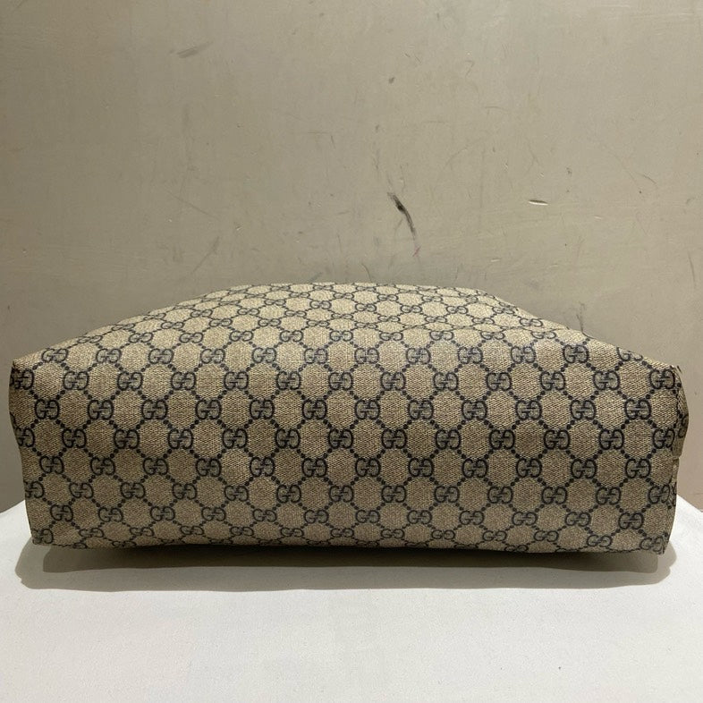 Gucci Monogram Beige Canvas Black Leather Long Handle Tote Large