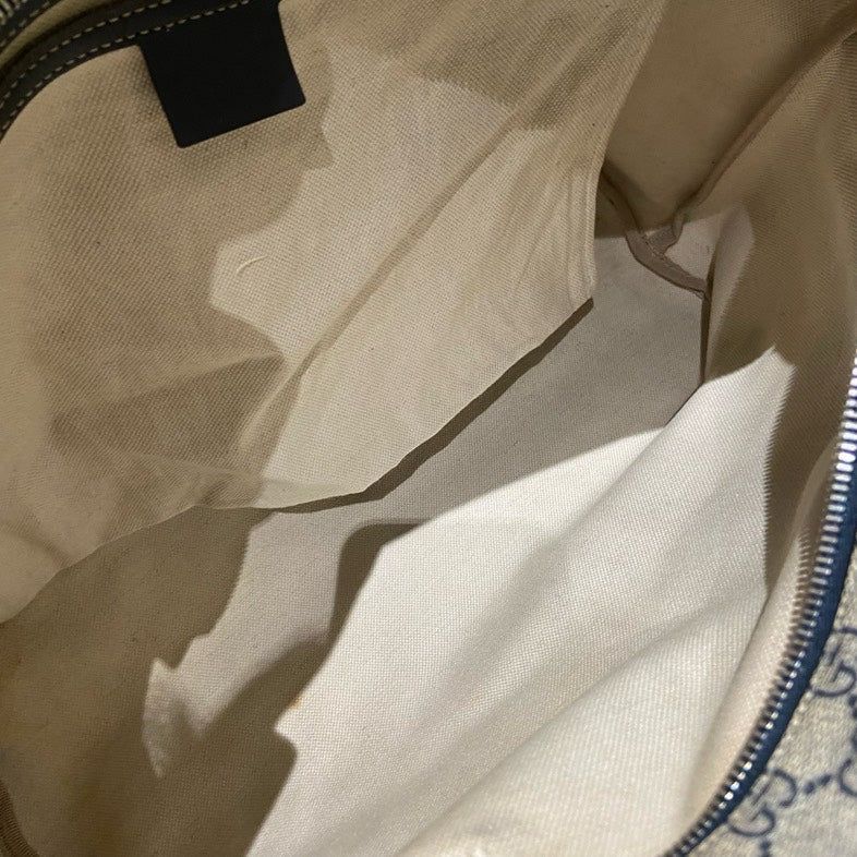 Gucci Monogram Beige Canvas Black Leather Long Handle Tote Large