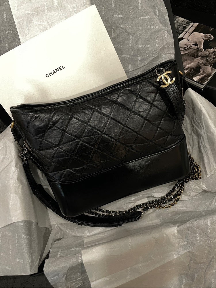 Chanel Gabrielle Medium Black Calfskin Bag With Card