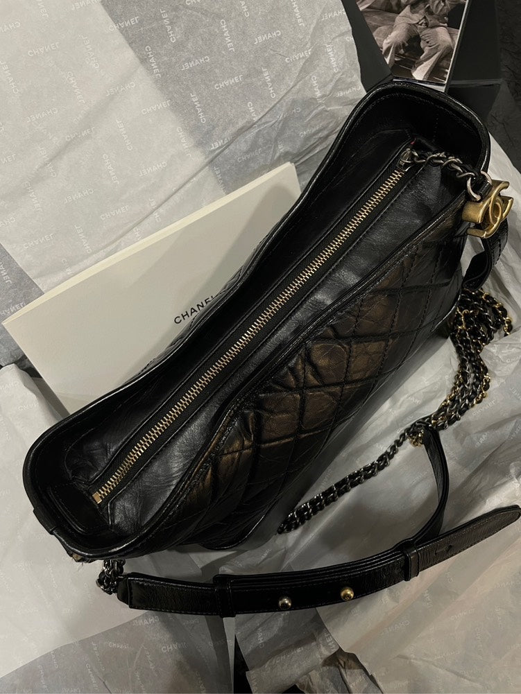 Chanel Gabrielle Medium Black Calfskin Bag With Card