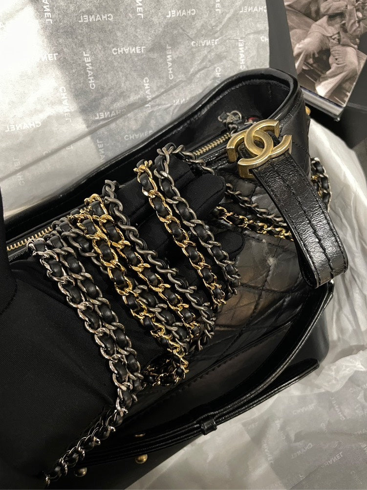 Chanel Gabrielle Medium Black Calfskin Bag With Card
