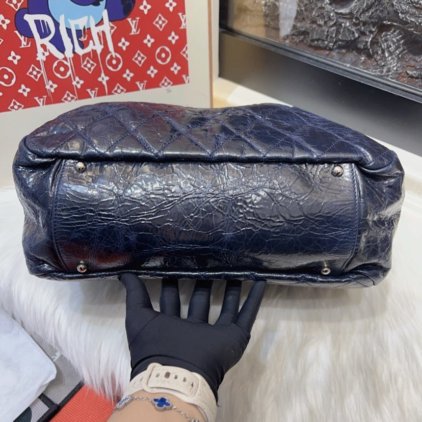 Chanel Gabrielle Navy Blue Leather Quilted Hobo Bag Medium