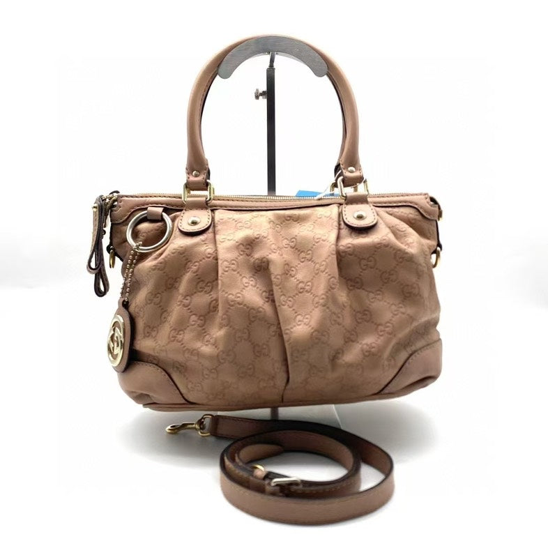 Gucci Beige Leather Monogram Two Way Bag Medium Size