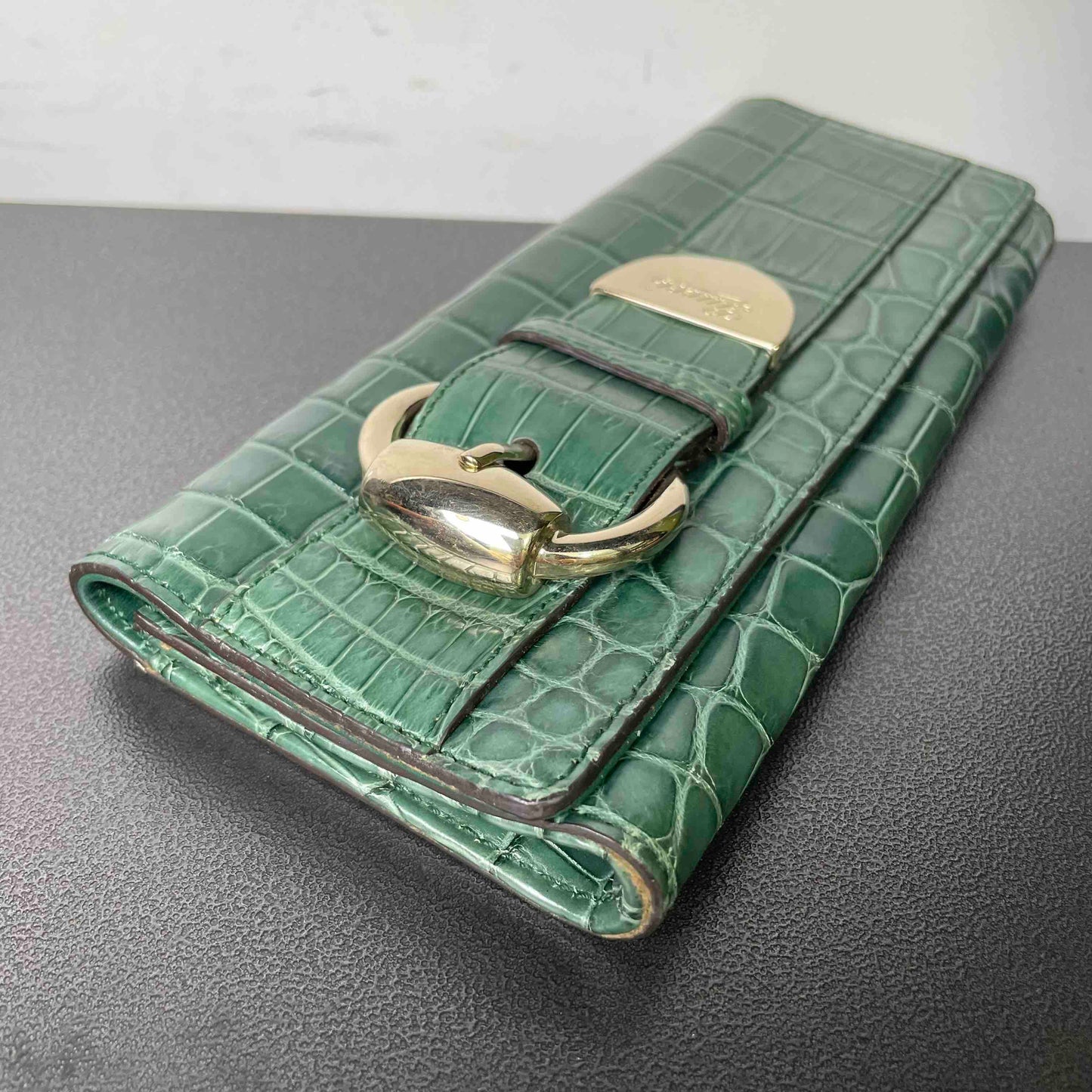 Gucci Crocodile Leather Wallet Green Horsebit
