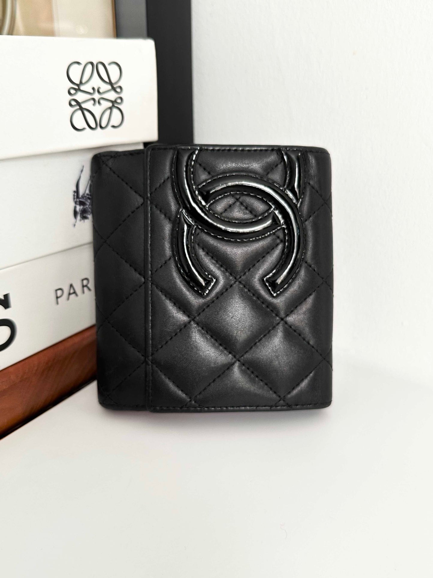 Chanel Black Quilted Leather Wallet Compact Size