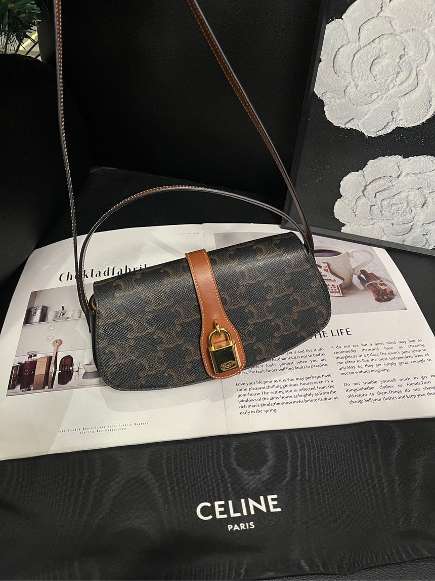 Celine Old Flower Arc De Triomphe Lock Brown Shoulder Bag Medium