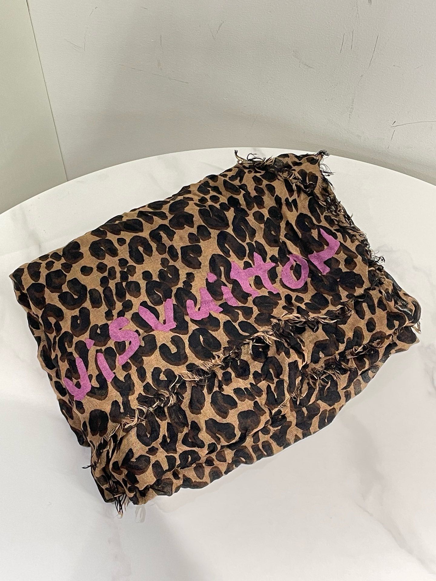 Louis Vuitton Leopard Print Silk Cashmere Scarf 180x130cm